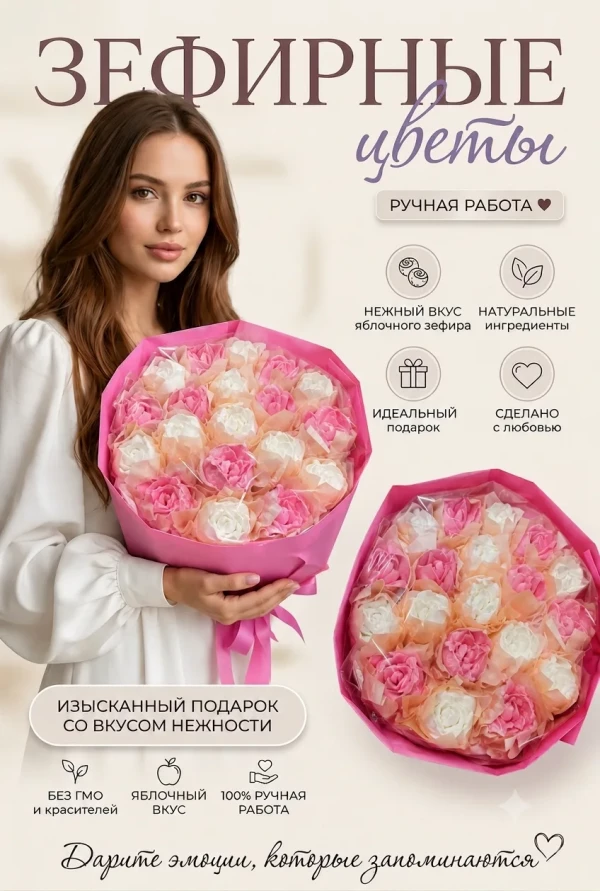 №1 Букет Зефирный Размер XL бело-розовый,350г в Избербаше